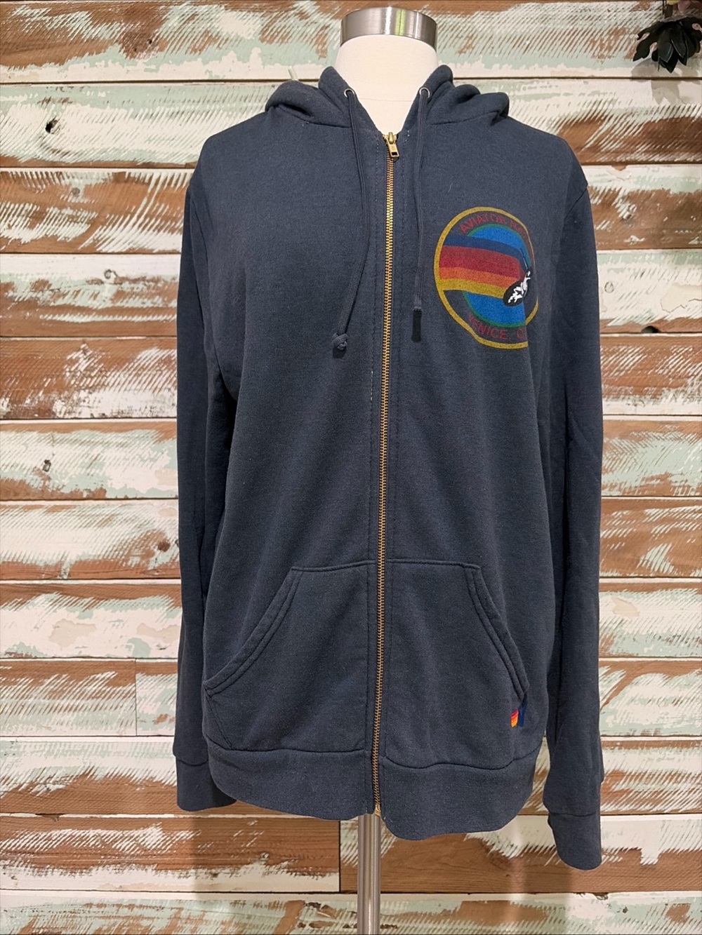AVIATOR NATION Zip Up Hoodie Sweatshirt XL Unisex Beach Surf Blue - Picture 2 of 9